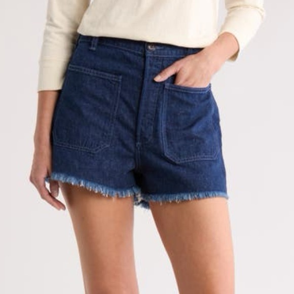 THE GREAT. Pants - THE GREAT. The Sailor Short Dark Wash Frayed Hem Cotton & Hemp Size 30